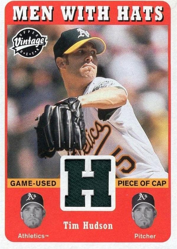 Tim Hudson játékos kopott jersey-i javítás baseball kártya (Oakland Athletics) 2003 Felső szint Vintage MHHU - MLB