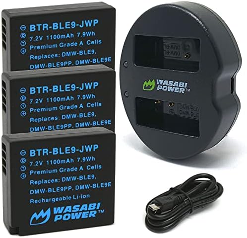 Wasabi Power Akkumulátor (3 Csomag) & Kettős Töltő, Panasonic DMW-BLE9, DMW-BLG10 & DMC-GF5, DMC-GF6, DMC-GX7, DMC-GX85,