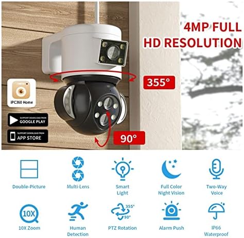 VPSN Kamera WiFi 4MP Biztonsági Felügyelet Floodlight Auto Tracking Több Objektív Fényképezőgép (Szín : UK Méret : WiFi