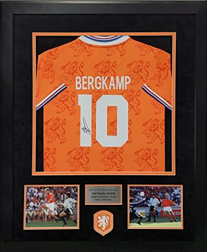 Dennis Bergkamp Autogramot Jersey Hollandia 1994 Keretben 32×40 - Dedikált Foci Mezek