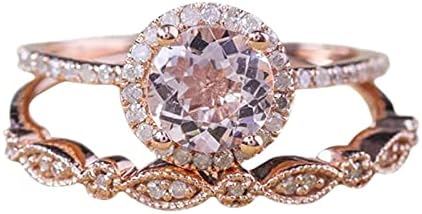 2023 Elegáns Női Rose Gold Tele Morganite Rózsaszín Drágakő Esküvői Gyűrű Készlet Kapcsolódó Gyűrűk (Rose Gold, 10)