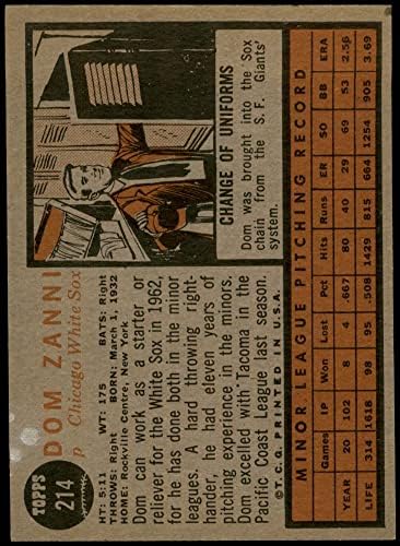 1962 Topps 214 Dom Zanni Chicago White Sox (Baseball Kártya) NM/MT White Sox