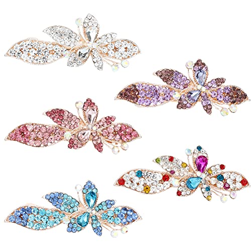 inSowni 5 Csomag Luxus Csillogás Csillogó Drágaköveket koreai Dekoratív Kristály Strassz Pillangó Fém francia Hajcsat
