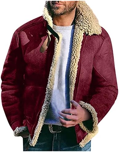 Sherpa férfi Fuzzy Szarvasbőr Fleece Bélelt Kabát Téli Meleg Hajtóka Zip Zip fel Régi Kabát Felsőruházat