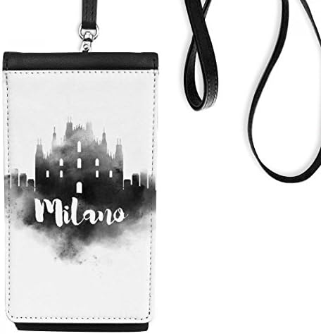 Milano Olaszország Mérföldkő Tinta Város Festmény Phone Wallet Pénztárca Lóg Mobil Tok Fekete Zseb