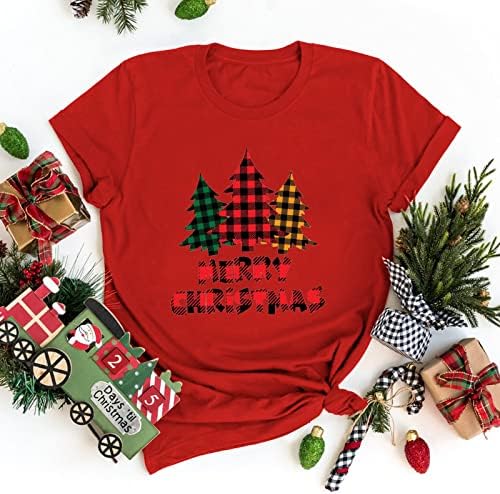 Tees Karácsonyi Túlméretezett Pólók Női Karácsonyi Nyomtatás O-Nyakú, Rövid Ujjú Blúz Felsők Pólók T-Shirt Vicces Gym