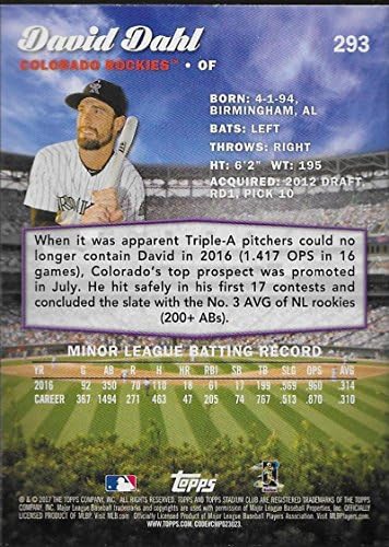 2017 Topps Stadion Club 293 David Dahl Colorado Rockies Újonc Baseball Kártya