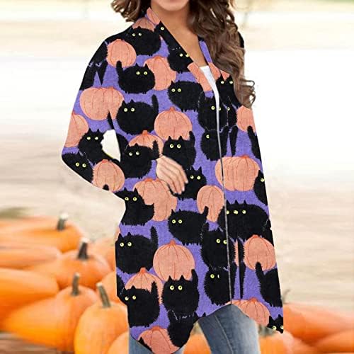 Halloween Pumpkin Kardigán, Női Hosszú Ujjú Nyissa ki az Elülső, Kötött Pulóver Felsőruházat Plus Size Könnyű Kabát