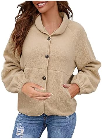 COKUERA Őszi Divat Kabátok Női Alkalmi Elegáns egyszínű Hajtóka Plüss Outwear Vékony Hosszú Ujjú Gomb Zseb Kabátok