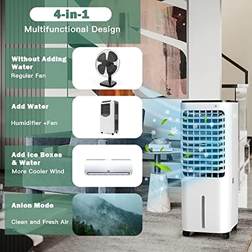 DORTALA Párolgási Hűtő, 4 az 1-ben Hordozható Levegő Hűtő Ventilátor, Párásító & Anion, 4 Szelet Módok, 12L Víz Tartály,