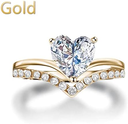 2023 Új Eljegyzési Gyűrű Hercegnő Személyre szabott Női Szív Alakú Cirkon Gyémánt Gyűrűk Hüvelykujj Gyűrűk Nők (Arany,
