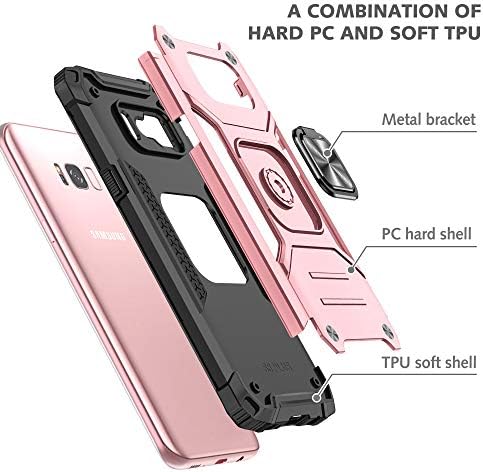 YmhxcY Galaxy S8 Esetben,Samsung S8 Esetben,3D Ívelt Screen Protector[2 Csomag], Páncél Fokozatú Forgó Jogosultja Kitámasztó