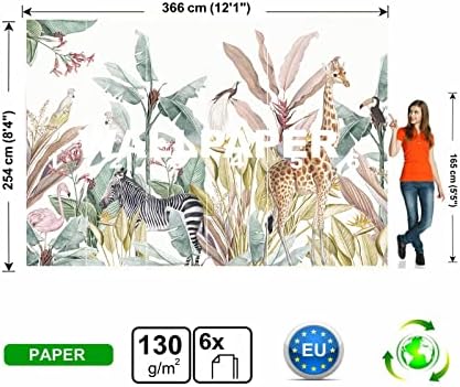 Dzsungel Állatok Háttérképek Safari Fotó Falfestmény Trópusi Gyerekek, Gyerekek, Hálószoba, Gyerekszoba W 366 cm x H